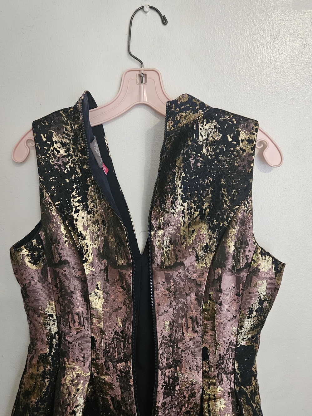 Vince Camuto Metallic Black, Pink and Gold Fit-and-Flare Dress - Picture 4 of 9